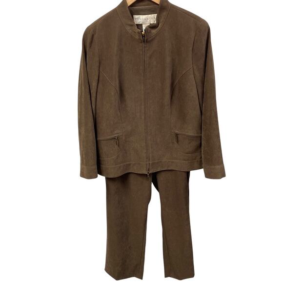 Vintage 80's Doncaster Pant Suit Set womens 14 Soft Faux Suede Classic Brown - Picture 1 of 16